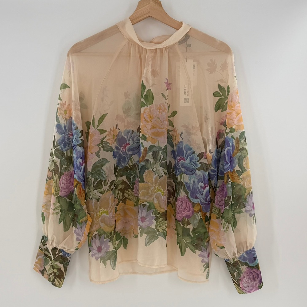 NWT Zara Sheer Floral Print Shirt Size Medium